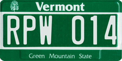 VT license plate RPW014