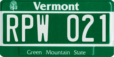 VT license plate RPW021