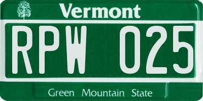 VT license plate RPW025
