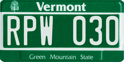 VT license plate RPW030
