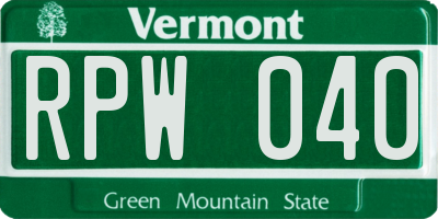 VT license plate RPW040