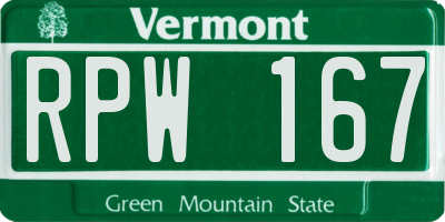 VT license plate RPW167