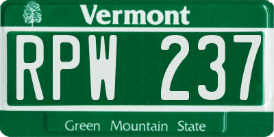 VT license plate RPW237