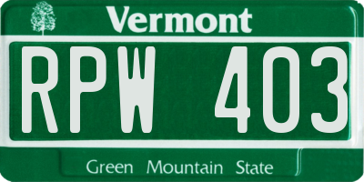 VT license plate RPW403