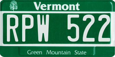 VT license plate RPW522