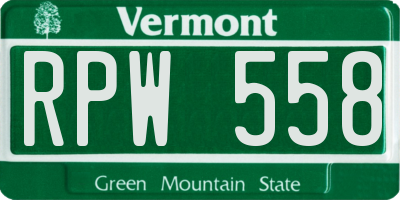 VT license plate RPW558