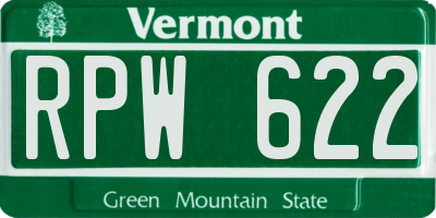 VT license plate RPW622