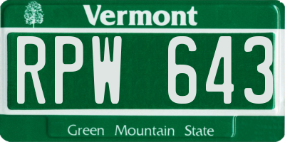 VT license plate RPW643