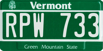 VT license plate RPW733