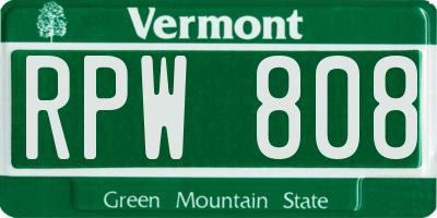 VT license plate RPW808