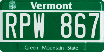 VT license plate RPW867