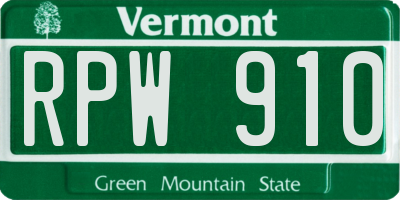 VT license plate RPW910