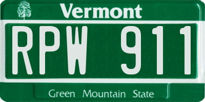 VT license plate RPW911