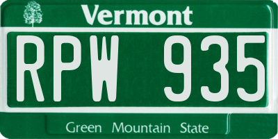 VT license plate RPW935