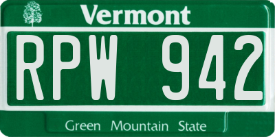VT license plate RPW942