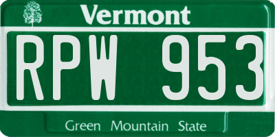 VT license plate RPW953