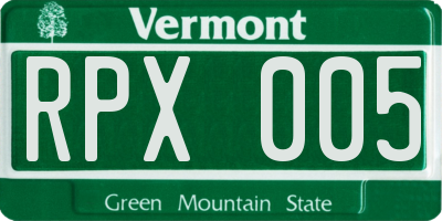 VT license plate RPX005