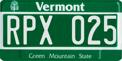 VT license plate RPX025