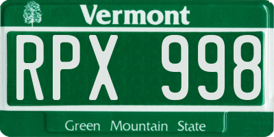 VT license plate RPX998