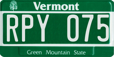 VT license plate RPY075