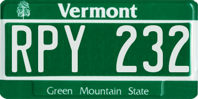 VT license plate RPY232