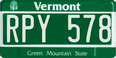 VT license plate RPY578
