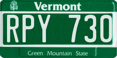 VT license plate RPY730