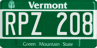 VT license plate RPZ208