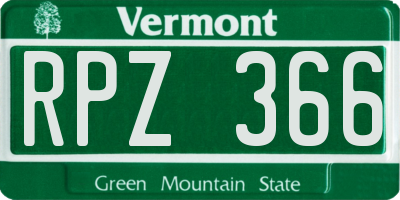 VT license plate RPZ366