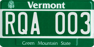 VT license plate RQA003