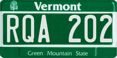 VT license plate RQA202