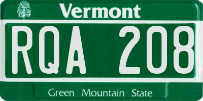 VT license plate RQA208