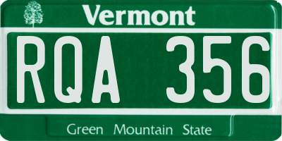 VT license plate RQA356