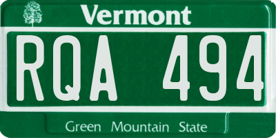 VT license plate RQA494
