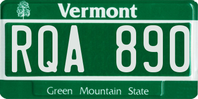 VT license plate RQA890