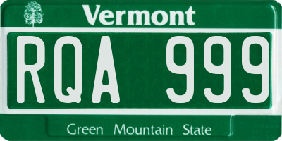 VT license plate RQA999
