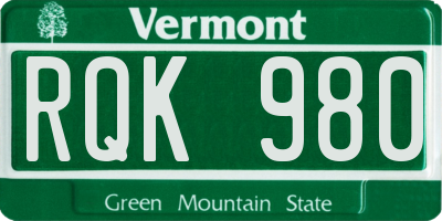 VT license plate RQK980