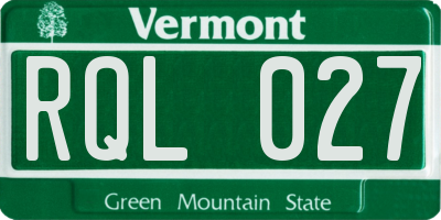 VT license plate RQL027