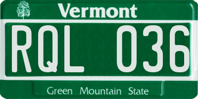 VT license plate RQL036
