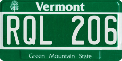 VT license plate RQL206