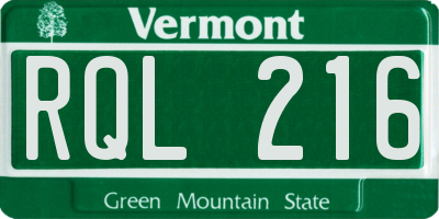 VT license plate RQL216