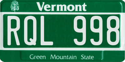 VT license plate RQL998