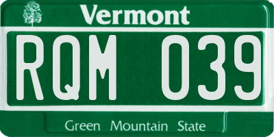 VT license plate RQM039