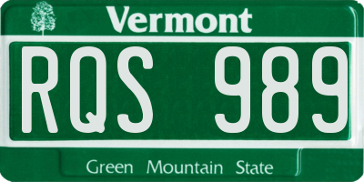 VT license plate RQS989