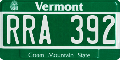 VT license plate RRA392