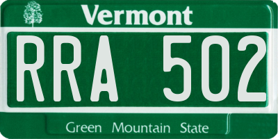 VT license plate RRA502