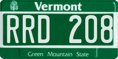 VT license plate RRD208