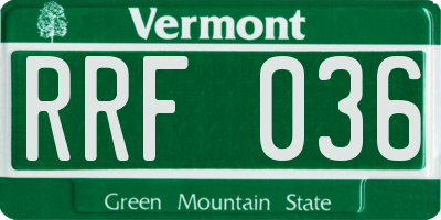 VT license plate RRF036