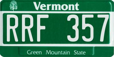 VT license plate RRF357