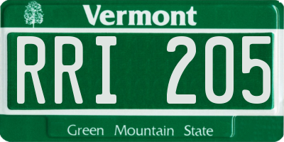 VT license plate RRI205
